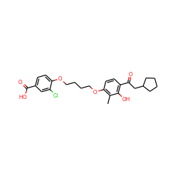 Cc1c(OCCCCOc2ccc(C(=O)O)cc2Cl)ccc(C(=O)CC2CCCC2)c1O ZINC000169351425