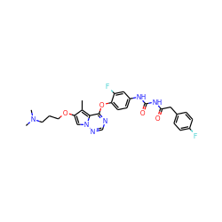 Cc1c(OCCCN(C)C)cn2ncnc(Oc3ccc(NC(=O)NC(=O)Cc4ccc(F)cc4)cc3F)c12 ZINC000029040608