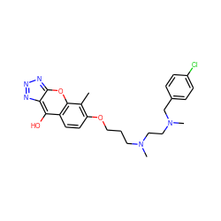 Cc1c(OCCCN(C)CCN(C)Cc2ccc(Cl)cc2)ccc2c(O)c3nnnc-3oc12 ZINC000100823407