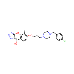 Cc1c(OCCCN2CCN(Cc3ccc(Cl)cc3)CC2)ccc2c(O)c3nnnc-3oc12 ZINC000101249641