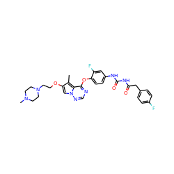 Cc1c(OCCN2CCN(C)CC2)cn2ncnc(Oc3ccc(NC(=O)NC(=O)Cc4ccc(F)cc4)cc3F)c12 ZINC000029040604