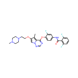 Cc1c(OCCN2CCN(C)CC2)cn2ncnc(Oc3ccc(NC(=O)c4c(F)cccc4F)cc3F)c12 ZINC000029040562