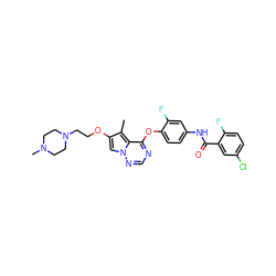 Cc1c(OCCN2CCN(C)CC2)cn2ncnc(Oc3ccc(NC(=O)c4cc(Cl)ccc4F)cc3F)c12 ZINC000029040570