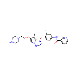 Cc1c(OCCN2CCN(C)CC2)cn2ncnc(Oc3ccc(NC(=O)c4cccnc4)cc3F)c12 ZINC000029040574