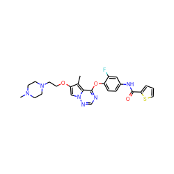 Cc1c(OCCN2CCN(C)CC2)cn2ncnc(Oc3ccc(NC(=O)c4cccs4)cc3F)c12 ZINC000029040578