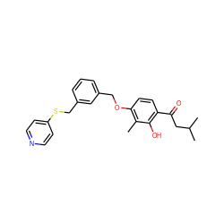 Cc1c(OCc2cccc(CSc3ccncc3)c2)ccc(C(=O)CC(C)C)c1O ZINC000028368298