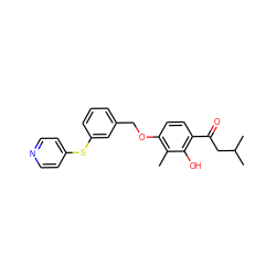 Cc1c(OCc2cccc(Sc3ccncc3)c2)ccc(C(=O)CC(C)C)c1O ZINC000028361757