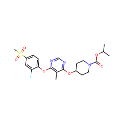 Cc1c(Oc2ccc(S(C)(=O)=O)cc2F)ncnc1OC1CCN(C(=O)OC(C)C)CC1 ZINC000073278385