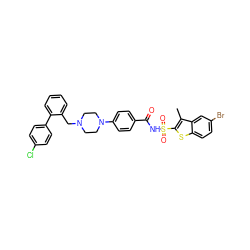 Cc1c(S(=O)(=O)NC(=O)c2ccc(N3CCN(Cc4ccccc4-c4ccc(Cl)cc4)CC3)cc2)sc2ccc(Br)cc12 ZINC000165151269