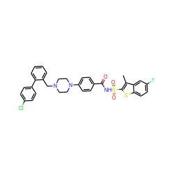 Cc1c(S(=O)(=O)NC(=O)c2ccc(N3CCN(Cc4ccccc4-c4ccc(Cl)cc4)CC3)cc2)sc2ccc(F)cc12 ZINC000165151140