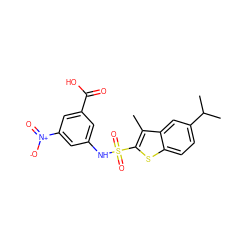 Cc1c(S(=O)(=O)Nc2cc(C(=O)O)cc([N+](=O)[O-])c2)sc2ccc(C(C)C)cc12 ZINC000114594600