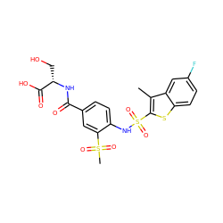 Cc1c(S(=O)(=O)Nc2ccc(C(=O)N[C@@H](CO)C(=O)O)cc2S(C)(=O)=O)sc2ccc(F)cc12 ZINC000027328556