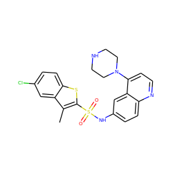 Cc1c(S(=O)(=O)Nc2ccc3nccc(N4CCNCC4)c3c2)sc2ccc(Cl)cc12 ZINC000013645857