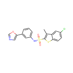 Cc1c(S(=O)(=O)Nc2cccc(-c3cnco3)c2)sc2ccc(Cl)cc12 ZINC000114602949