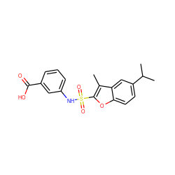 Cc1c(S(=O)(=O)Nc2cccc(C(=O)O)c2)oc2ccc(C(C)C)cc12 ZINC000114593570