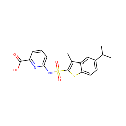 Cc1c(S(=O)(=O)Nc2cccc(C(=O)O)n2)sc2ccc(C(C)C)cc12 ZINC000114594620