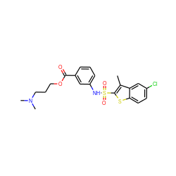 Cc1c(S(=O)(=O)Nc2cccc(C(=O)OCCCN(C)C)c2)sc2ccc(Cl)cc12 ZINC000114592962