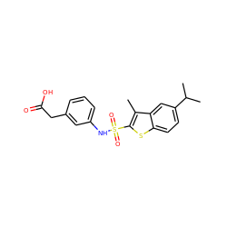 Cc1c(S(=O)(=O)Nc2cccc(CC(=O)O)c2)sc2ccc(C(C)C)cc12 ZINC000114593373