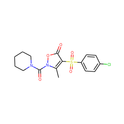 Cc1c(S(=O)(=O)c2ccc(Cl)cc2)c(=O)on1C(=O)N1CCCCC1 ZINC000026841256