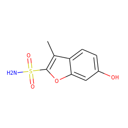 Cc1c(S(N)(=O)=O)oc2cc(O)ccc12 ZINC000027860785