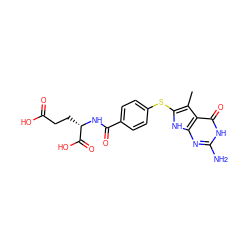 Cc1c(Sc2ccc(C(=O)N[C@@H](CCC(=O)O)C(=O)O)cc2)[nH]c2nc(N)[nH]c(=O)c12 ZINC000013675640