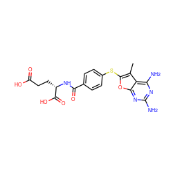 Cc1c(Sc2ccc(C(=O)N[C@@H](CCC(=O)O)C(=O)O)cc2)oc2nc(N)nc(N)c12 ZINC000045364267