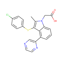 Cc1c(Sc2ccc(Cl)cc2)c2c(-c3cnccn3)cccc2n1CC(=O)O ZINC000073169891