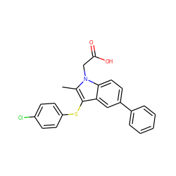 Cc1c(Sc2ccc(Cl)cc2)c2cc(-c3ccccc3)ccc2n1CC(=O)O ZINC000073195786