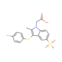 Cc1c(Sc2ccc(Cl)cc2)c2cc(S(C)(=O)=O)ccc2n1CC(=O)O ZINC000073156007