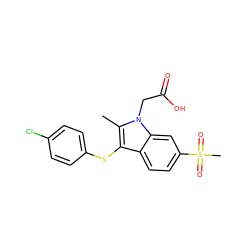 Cc1c(Sc2ccc(Cl)cc2)c2ccc(S(C)(=O)=O)cc2n1CC(=O)O ZINC000073162768