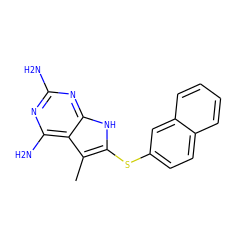 Cc1c(Sc2ccc3ccccc3c2)[nH]c2nc(N)nc(N)c12 ZINC000014967466