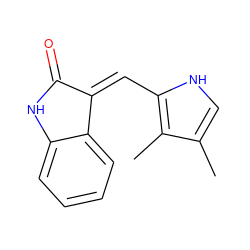 Cc1c[nH]c(/C=C2/C(=O)Nc3ccccc32)c1C ZINC000026834525