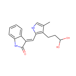 Cc1c[nH]c(/C=C2/C(=O)Nc3ccccc32)c1CCC(O)O ZINC000026819957