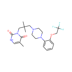 Cc1c[nH]c(=O)n(CC(C)(C)CN2CCN(c3ccccc3OCC(F)(F)F)CC2)c1=O ZINC000013490007