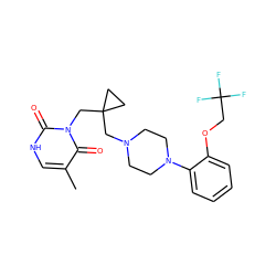 Cc1c[nH]c(=O)n(CC2(CN3CCN(c4ccccc4OCC(F)(F)F)CC3)CC2)c1=O ZINC000013490006