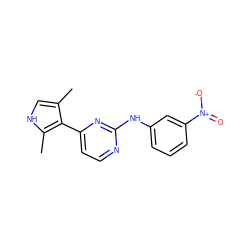 Cc1c[nH]c(C)c1-c1ccnc(Nc2cccc([N+](=O)[O-])c2)n1 ZINC000014945947