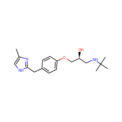 Cc1c[nH]c(Cc2ccc(OC[C@@H](O)CNC(C)(C)C)cc2)n1 ZINC000026019385