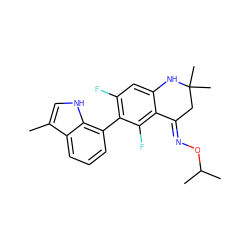 Cc1c[nH]c2c(-c3c(F)cc4c(c3F)/C(=N/OC(C)C)CC(C)(C)N4)cccc12 ZINC000071317430