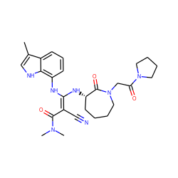 Cc1c[nH]c2c(N/C(N[C@H]3CCCCN(CC(=O)N4CCCC4)C3=O)=C(/C#N)C(=O)N(C)C)cccc12 ZINC000049808166