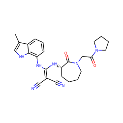 Cc1c[nH]c2c(NC(N[C@H]3CCCCN(CC(=O)N4CCCC4)C3=O)=C(C#N)C#N)cccc12 ZINC000040393520