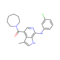 Cc1c[nH]c2c(Nc3cccc(Cl)c3)ncc(C(=O)N3CCCCCC3)c12 ZINC000045257107