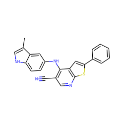 Cc1c[nH]c2ccc(Nc3c(C#N)cnc4sc(-c5ccccc5)cc34)cc12 ZINC000029046700