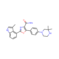 Cc1c[nH]c2cccc(-c3nc(C(N)=O)c(-c4ccc(N5CCNC(C)(C)C5)cc4)o3)c12 ZINC000205428443