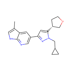 Cc1c[nH]c2ncc(-c3cc([C@@H]4CCOC4)n(CC4CC4)n3)cc12 ZINC000146439130