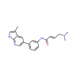 Cc1c[nH]c2ncc(-c3cccc(NC(=O)/C=C/CN(C)C)c3)cc12 ZINC001772652995