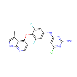 Cc1c[nH]c2nccc(Oc3c(F)cc(Nc4cc(Cl)nc(N)n4)cc3F)c12 ZINC000043201623