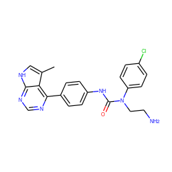 Cc1c[nH]c2ncnc(-c3ccc(NC(=O)N(CCN)c4ccc(Cl)cc4)cc3)c12 ZINC000299867929