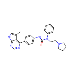 Cc1c[nH]c2ncnc(-c3ccc(NC(=O)N(CCN4CCCC4)c4ccccc4)cc3)c12 ZINC000299865428