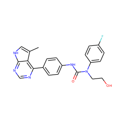 Cc1c[nH]c2ncnc(-c3ccc(NC(=O)N(CCO)c4ccc(F)cc4)cc3)c12 ZINC000299858902