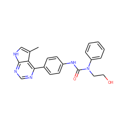 Cc1c[nH]c2ncnc(-c3ccc(NC(=O)N(CCO)c4ccccc4)cc3)c12 ZINC000140247580